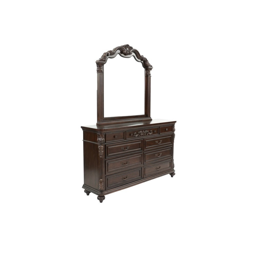 Elegant Antique Cherry & Walnut Dresser with Mirror - Timeless Storage Solution for Your Bedroom