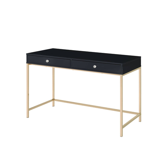 Contemporary Black and Gold Two-Drawer Office Writing Desk