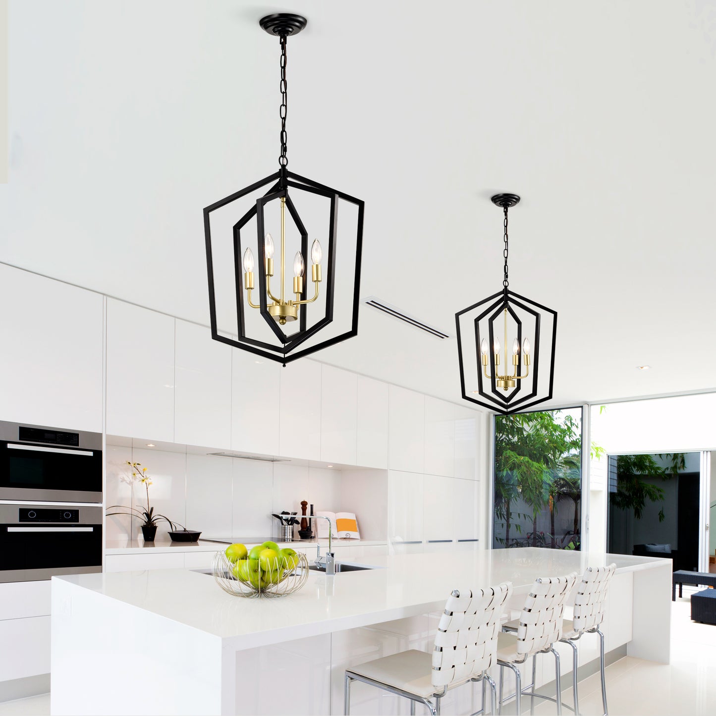 4-Light Modern Pendant Chandelier for Dining Room and Kitchen, E12 Bulbs Not Included Matte Black + Gold