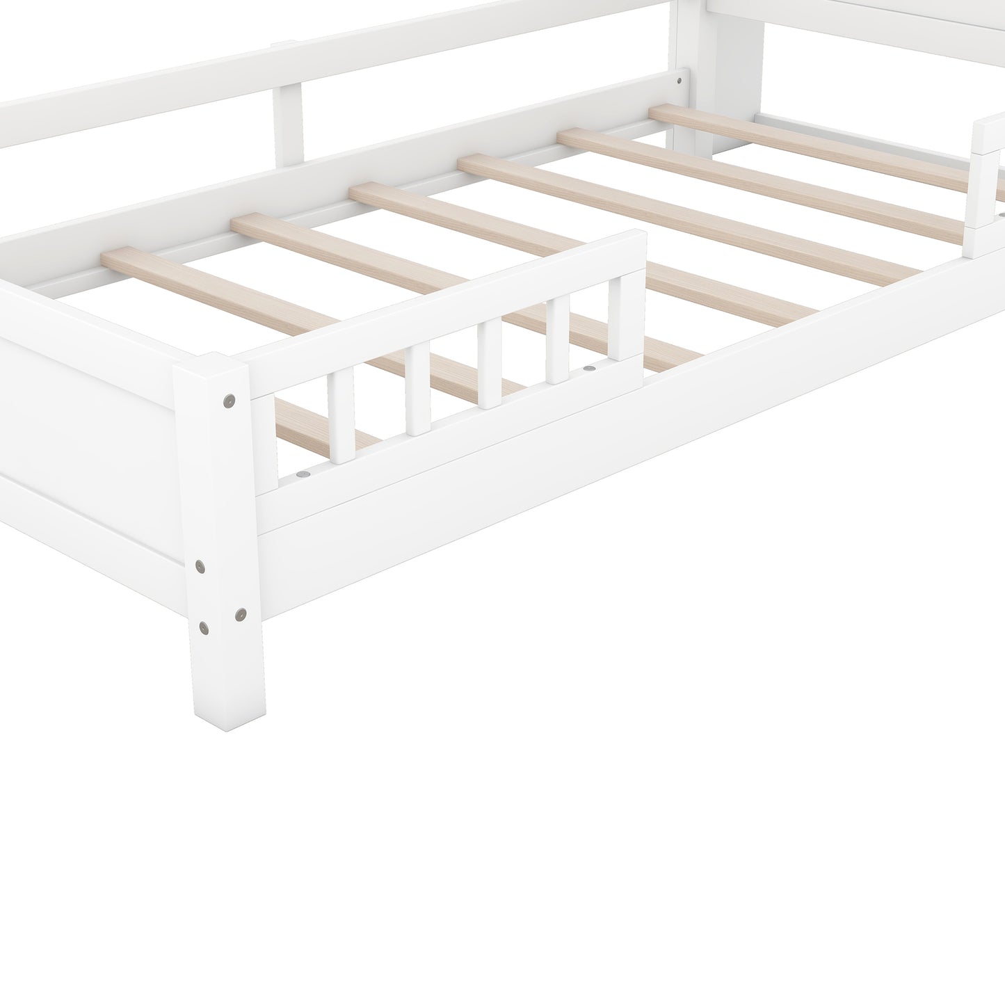 Contemporary Twin Wooden Platform Bed with LED Headboard Storage and Safety Guardrails in White