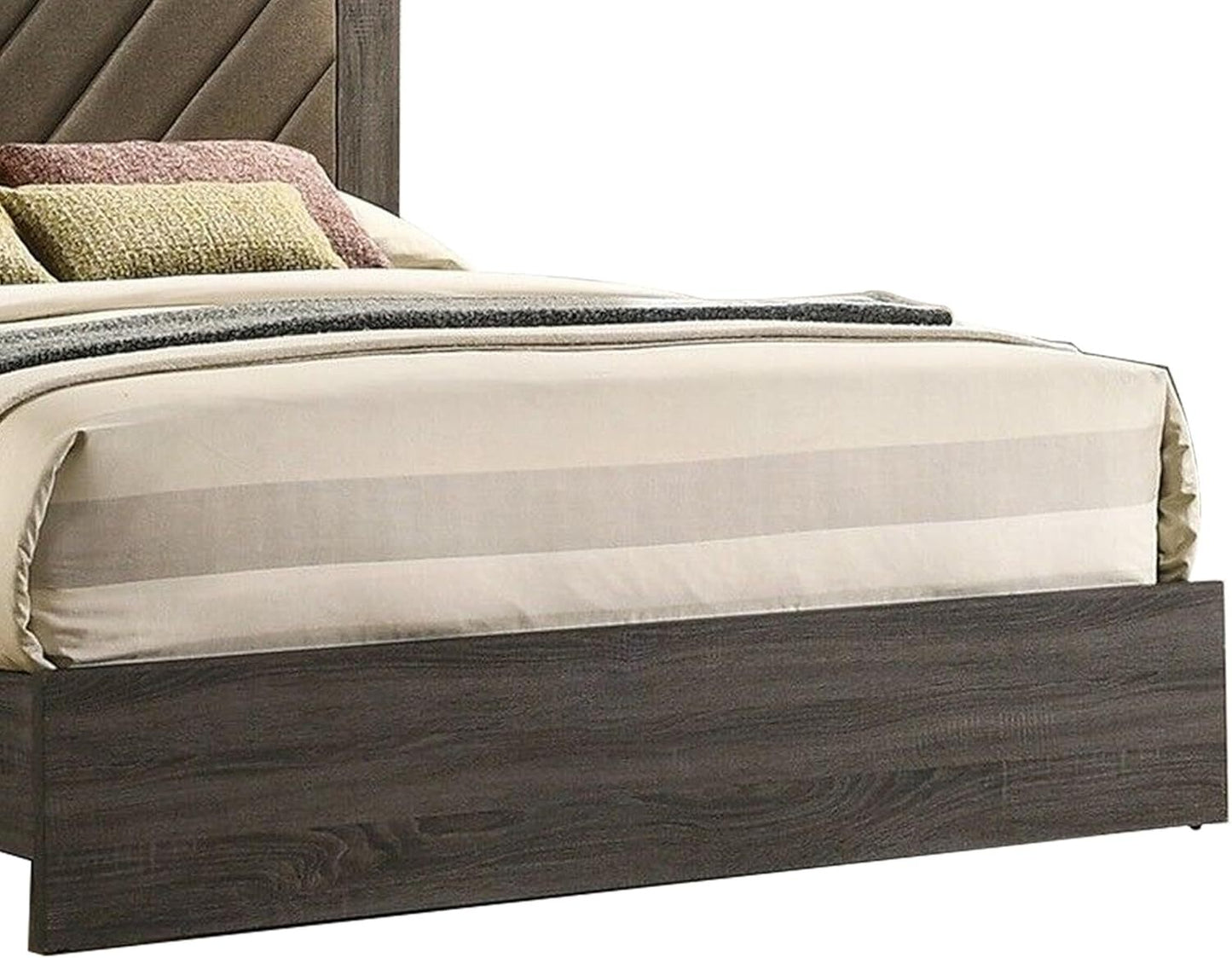 Elegant Gray Upholstered Queen Bed Frame with Rubberwood Construction and Stylish Headboard