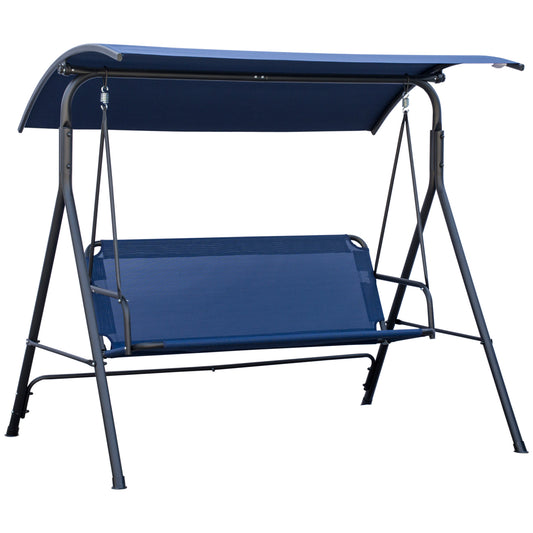 Three-Person Outdoor Porch Swing With Stand Adjustable Canopy Armrests Steel Frame For Garden And Patio Dark Blue