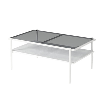 Rectangular Coffee Table with Tempered Glass Top and MDF Base, 38.4x24.2x17.7 in, Modern Living Room Gray