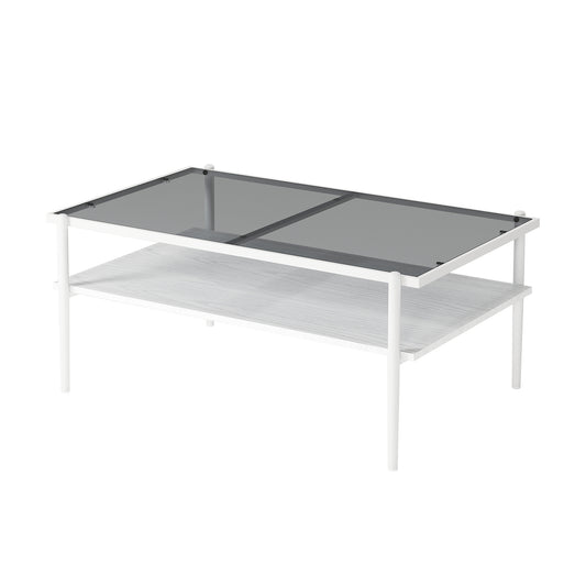 Rectangular Coffee Table with Tempered Glass Top and MDF Base, 38.4x24.2x17.7 in, Modern Living Room Gray