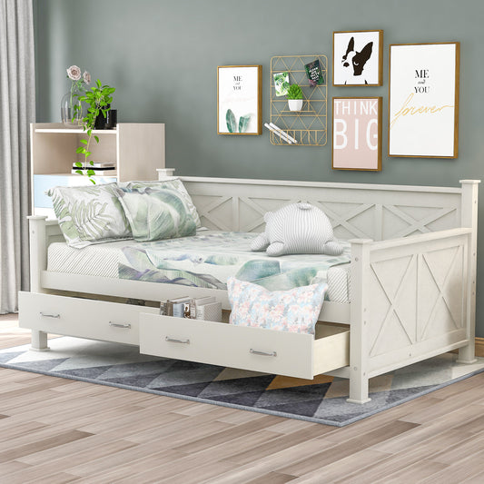 Cream White Twin Size Wooden Daybed with Rustic and Modern Touches