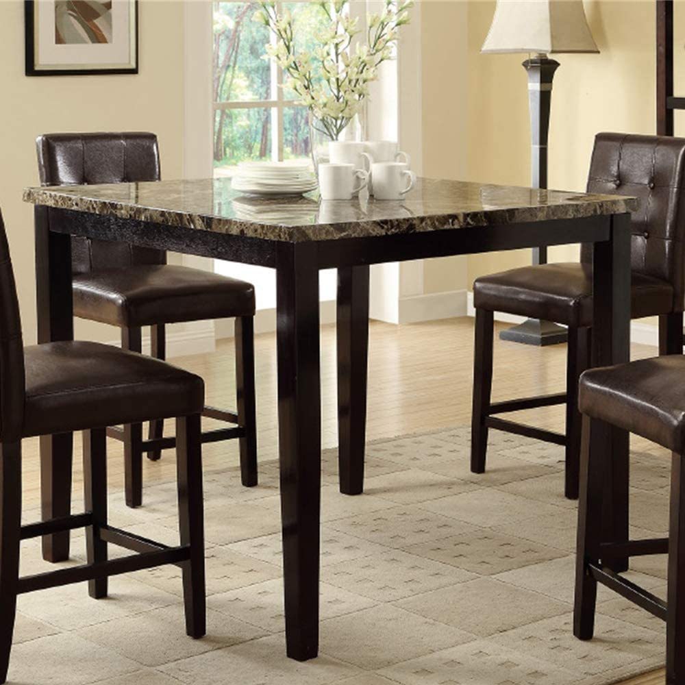Dining Table Faux Marble Top Birch Veneer MDF Espresso Brown