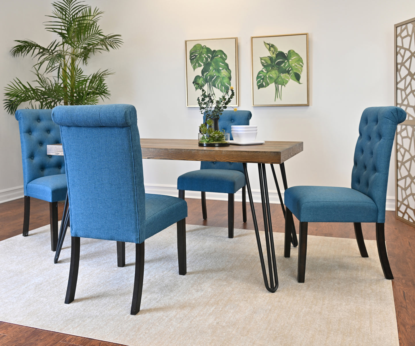 5 Piece Hairpin Dining Set Table And Chairs Wood Finish