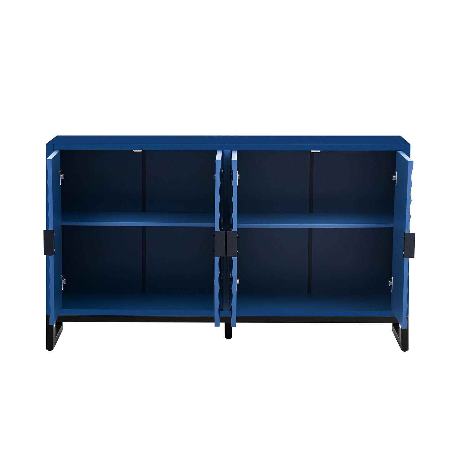 U-Style Storage Cabinet Sideboard Wooden Cabinet with Stunning Water Wave Door Design, Rubberwood Veneer and Adjustable Shelves,Suitable for Living Rooms, Entrance and Study Rooms, Blue