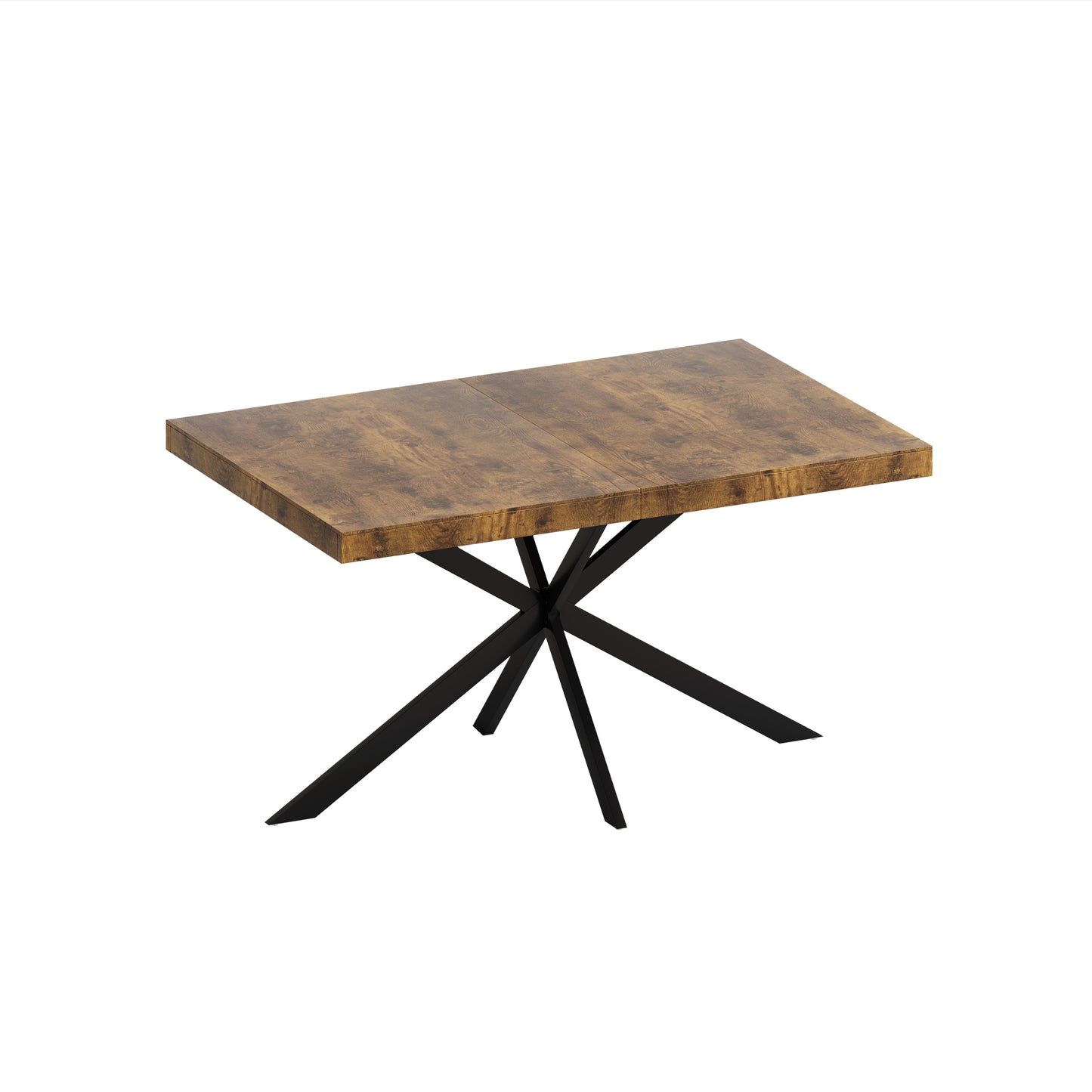 Retro Dining Table Antique Wood Top Cross Iron Base Black