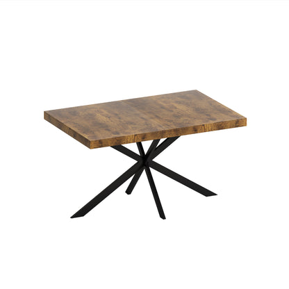 Retro Dining Table Antique Wood Top Cross Iron Base Black