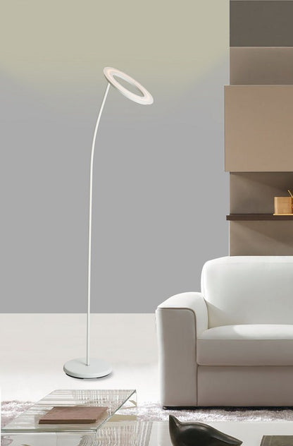 73-Inch Tall LED Torchiere Floor Lamp with Halo Shade, Metal Body, Foot Dimmer, 1900 Lumens, 3000K Matte White