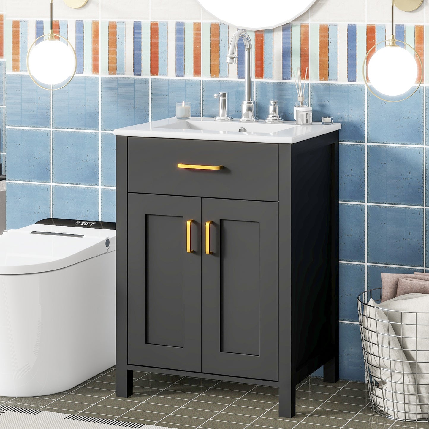 Compact 24" Luxurious Bathroom Vanity Combo with Ceramic Sink and Soft Close Doors
