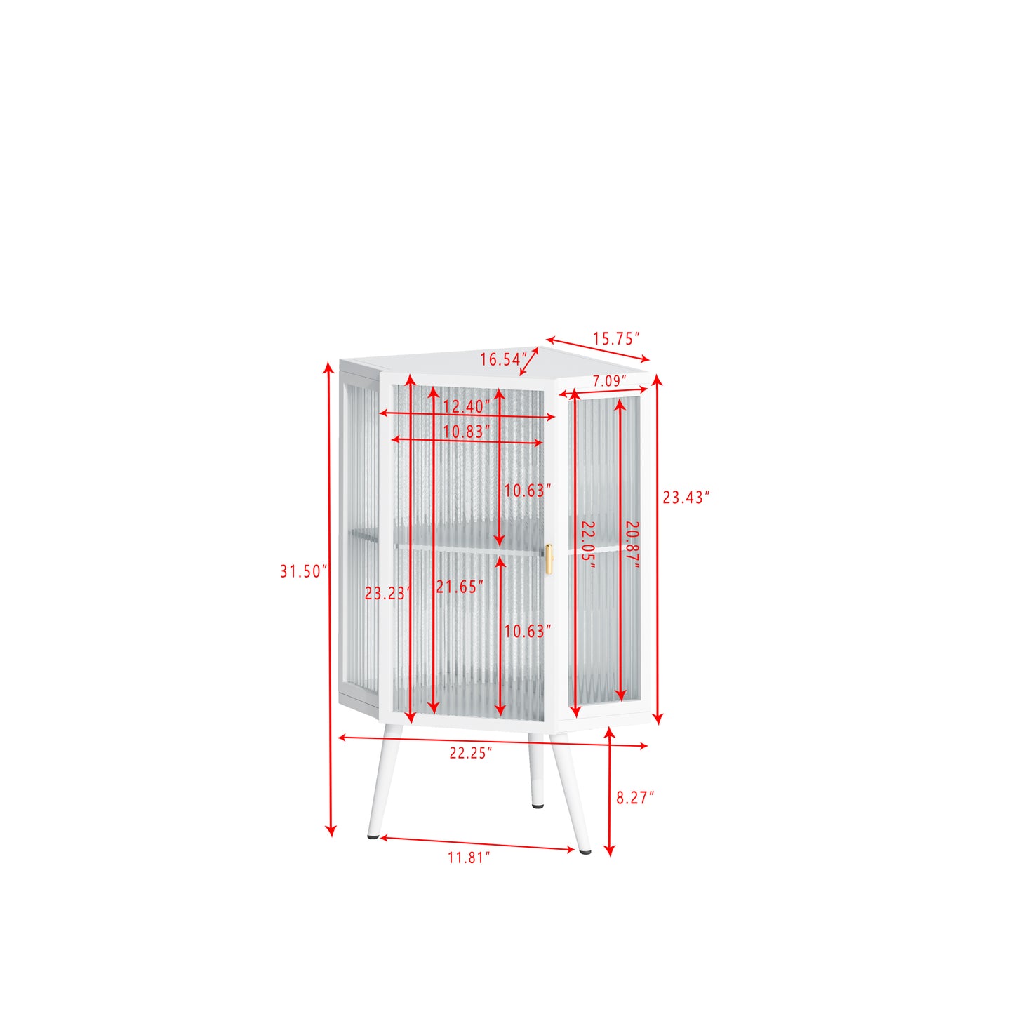 22.25" Modern White Corner Cabinet with Tempered Glass Door and Dual Storage Shelves for Home Use