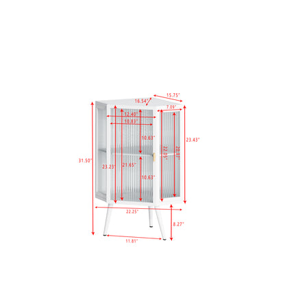 22.25" Modern White Corner Cabinet with Tempered Glass Door and Dual Storage Shelves for Home Use