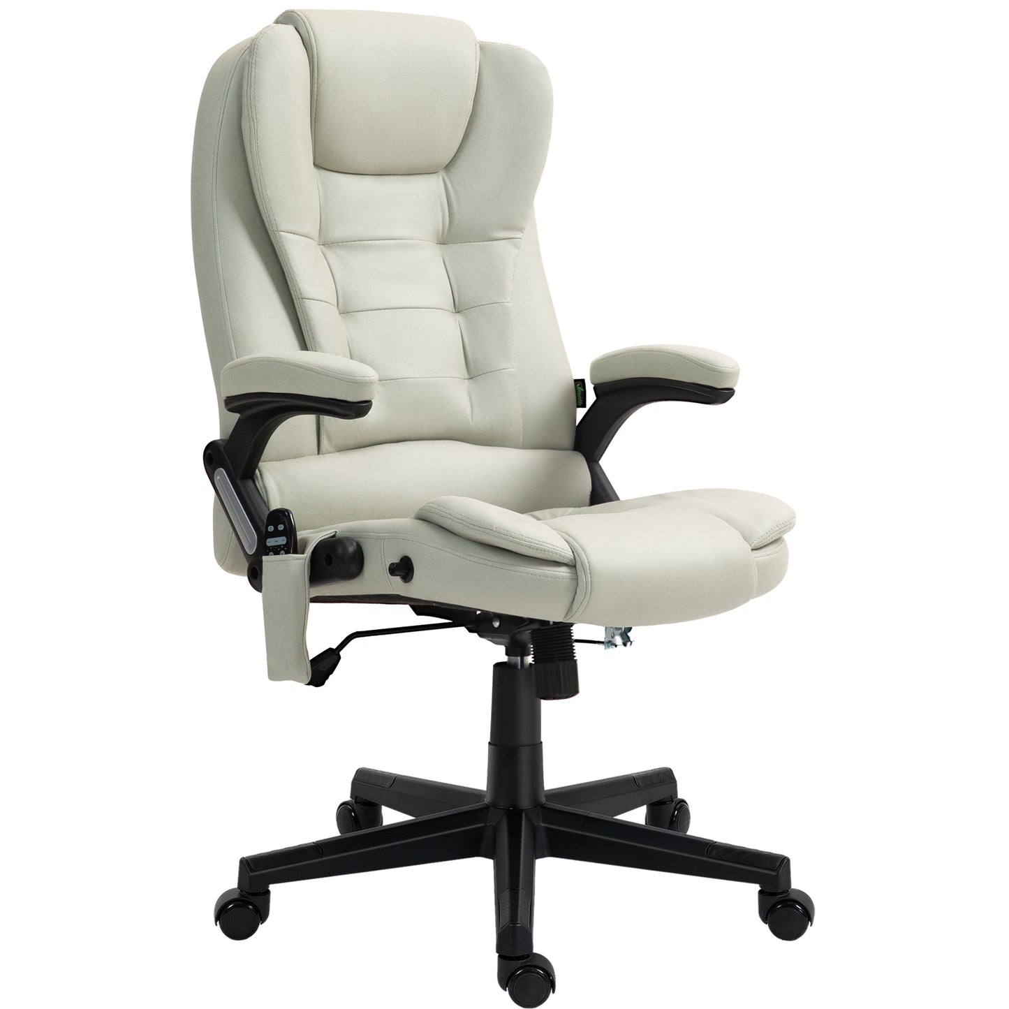 Beige Executive Office Chair with 6-Point Vibration Massage, Heat Function, High Back, and Reclining Design
