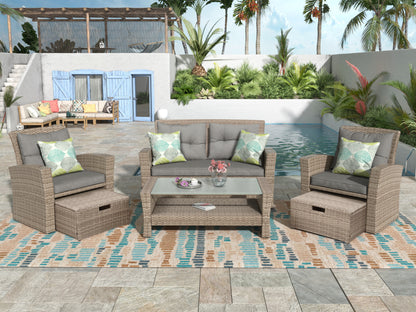 4 Piece Outdoor Conversation Set With Wicker Sectional Sofa And Ottoman Cushions 50in L By 27.5in W Gray