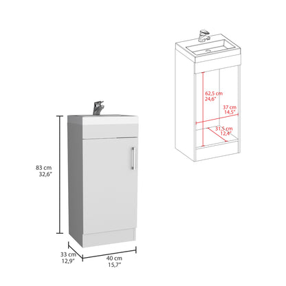 Modern 16" White Bathroom Vanity with Resin Sink and Single Door Storage