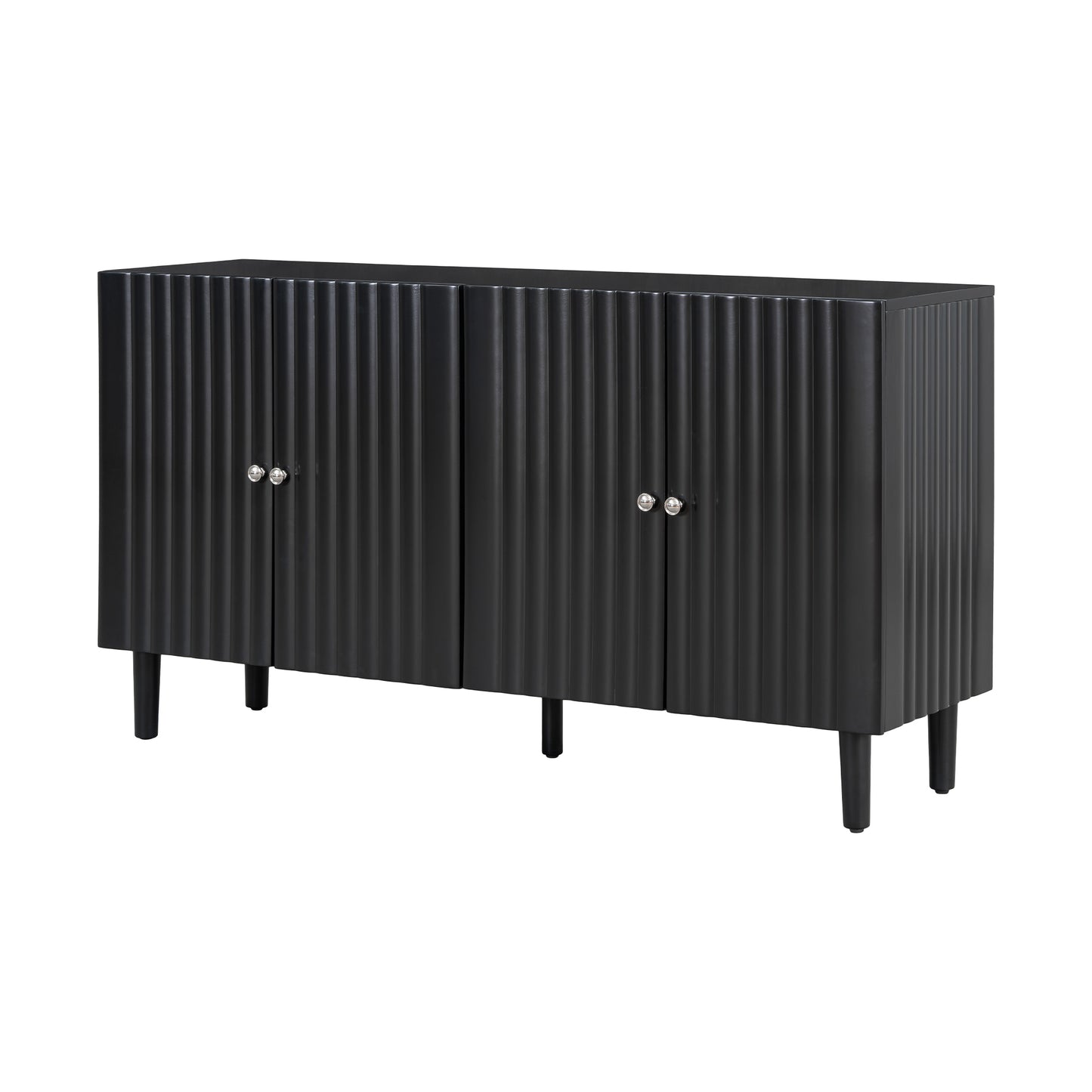 U_STYLE Elegant Four-Door Sideboard with Wavy Pattern Doors, Cylindrical Legs, and Sleek Metal Handles, Adjustable, Suitable for Study, Entryway and Living Room