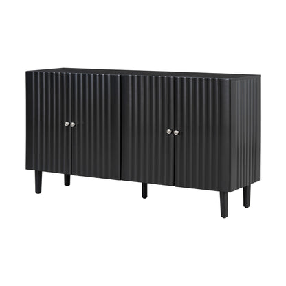 U_STYLE Elegant Four-Door Sideboard with Wavy Pattern Doors, Cylindrical Legs, and Sleek Metal Handles, Adjustable, Suitable for Study, Entryway and Living Room