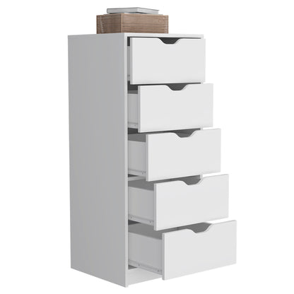 Basilea Slim 5-Drawer Dresser with Pull-Out System - White