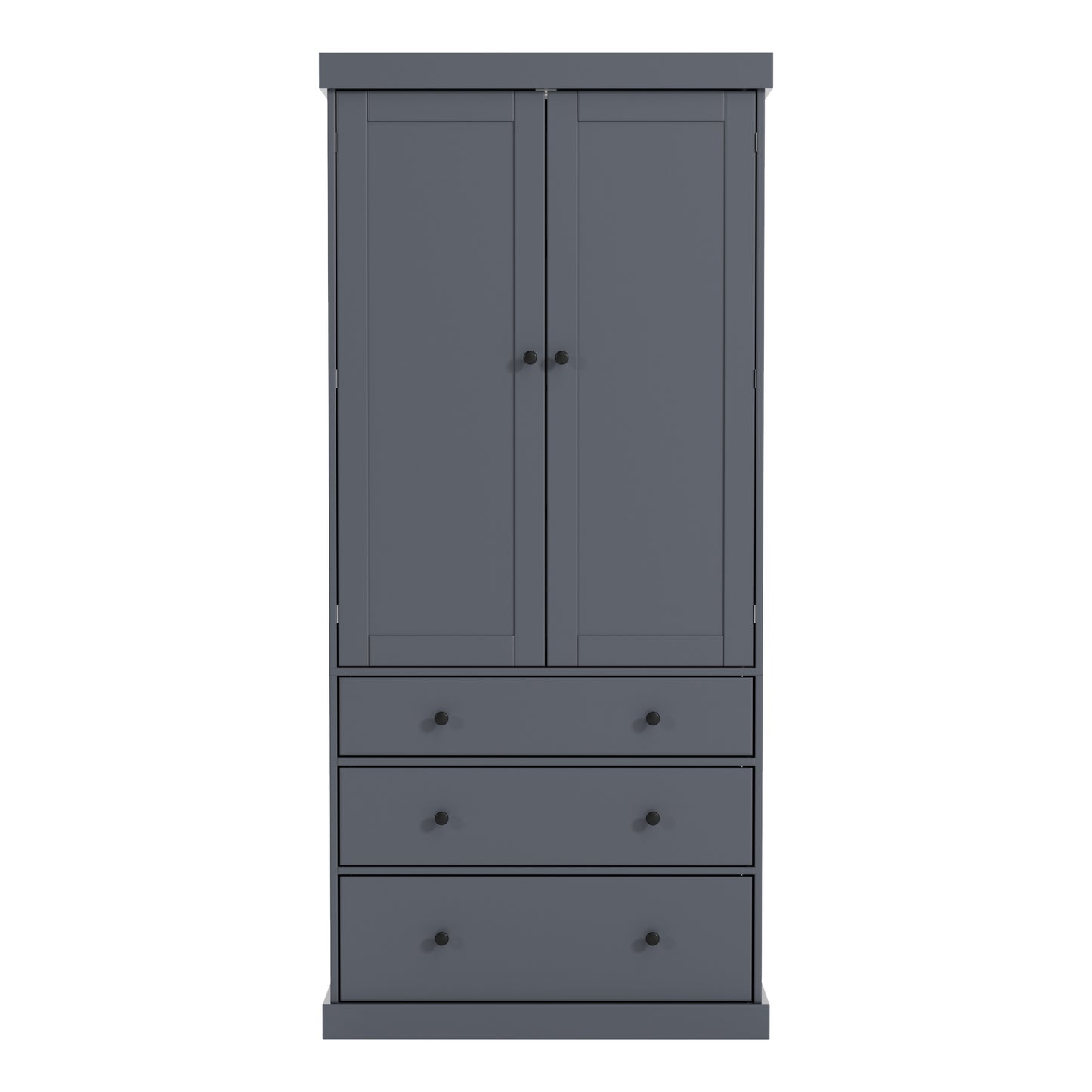 Tall Gray Farmhouse Kitchen Pantry Cabinet with Adjustable Shelves, Drawers, and Door Storage Solutions