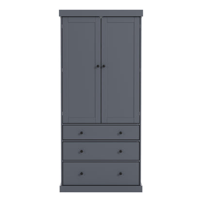 Tall Gray Farmhouse Kitchen Pantry Cabinet with Adjustable Shelves, Drawers, and Door Storage Solutions
