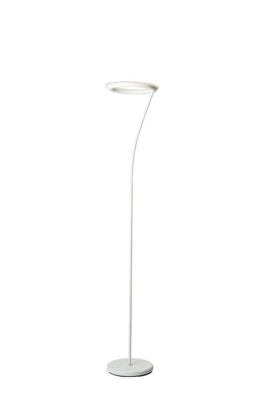 73-Inch Tall LED Torchiere Floor Lamp with Halo Shade, Metal Body, Foot Dimmer, 1900 Lumens, 3000K Matte White