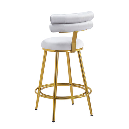27.65'' Modern Counter Stools Set of 2,Light gray velvet Counter Stools with iron Frame,Soft back and cushion,Footrest,suitable for Kitchen/Bedroom/Dining Room