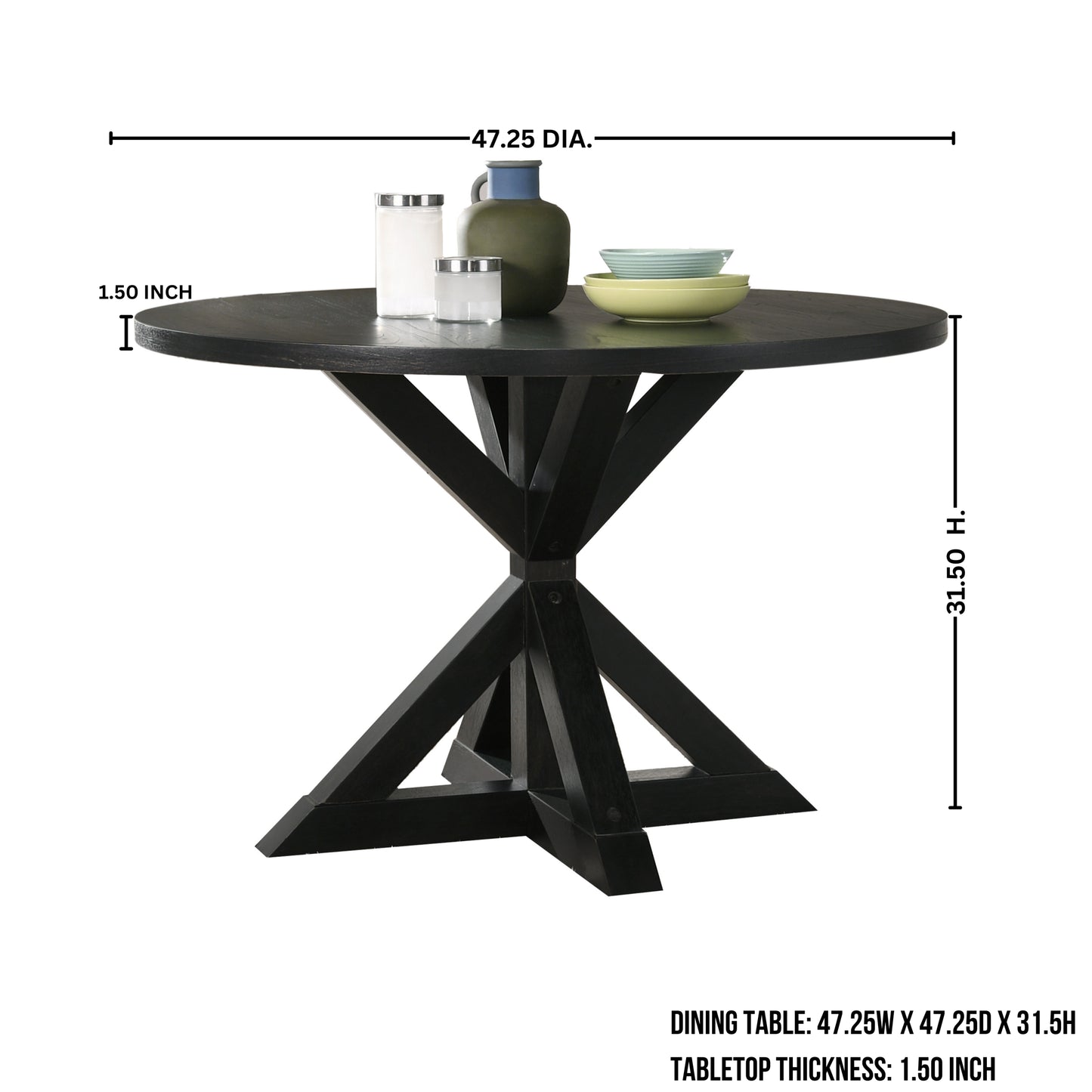 Round Dining Set With Cross Buck Base Tufted Chairs 5Pc Tan