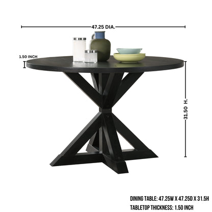 Round Dining Set With Cross Buck Base Tufted Chairs 5Pc Tan
