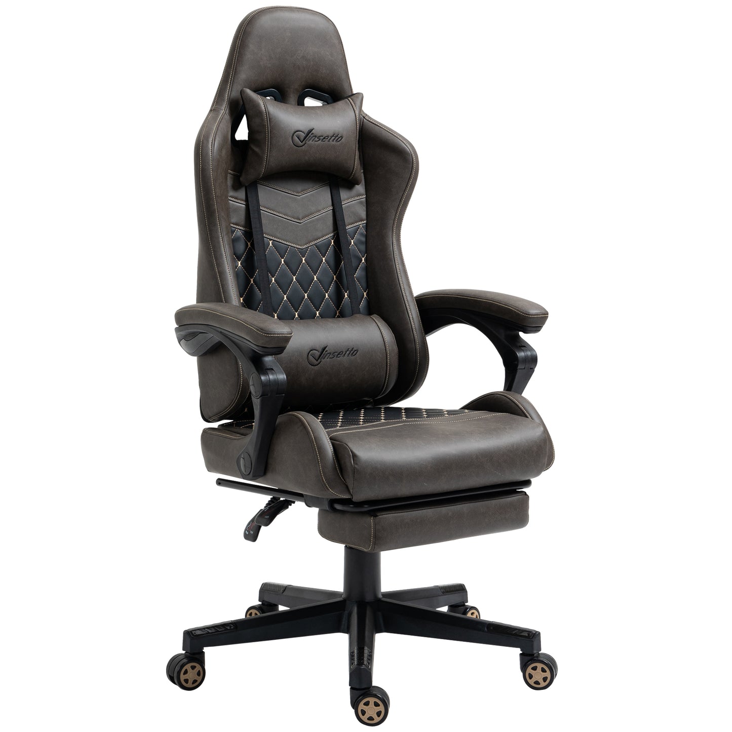 Vinsetto High-Back Racing Gaming Chair with Footrest - Ergonomic PU Leather Office Gamer Seat in Brown