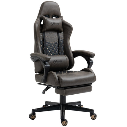 Vinsetto High-Back Racing Gaming Chair with Footrest - Ergonomic PU Leather Office Gamer Seat in Brown