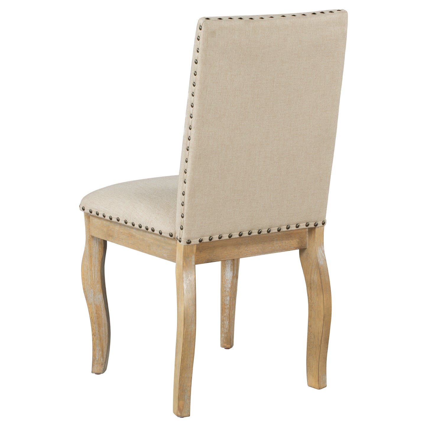 Set of 4 Solid Wood Dining Chairs with Upholstered Fabric, Nailhead, 250 LB Capacity, Natural Wood Wash