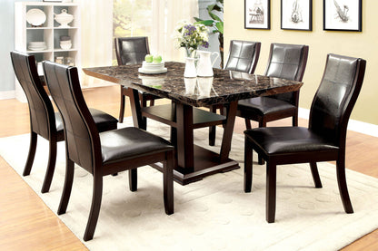 2-Piece Transitional Dining Chairs - Solid Wood, Curved Back, Padded Leatherette, Brown Cherry
