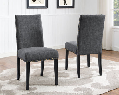 Round 48 Inch Wood Dining Set Four Nailhead Chairs Gray