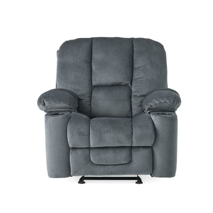 Manual Recliner with Skin-Friendly Fabric, Dual Cup Holders, 42.5W x 37D x 41H, Durable Frame, Silver