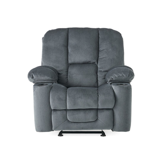 Manual Recliner with Skin-Friendly Fabric, Dual Cup Holders, 42.5W x 37D x 41H, Durable Frame, Silver