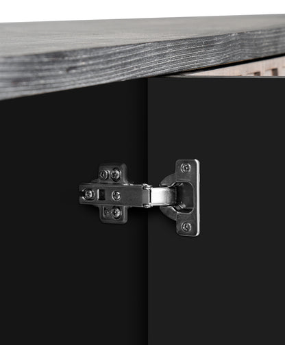 Mid Century Sideboard Buffet Cabinet with Solid Wood Legs 60" Kitchen Storage Cabinet Credenza with 4 Convex pattern diamond Doors and 2 Shelves Accent Console Table for Living Room  Entrance Hall etc