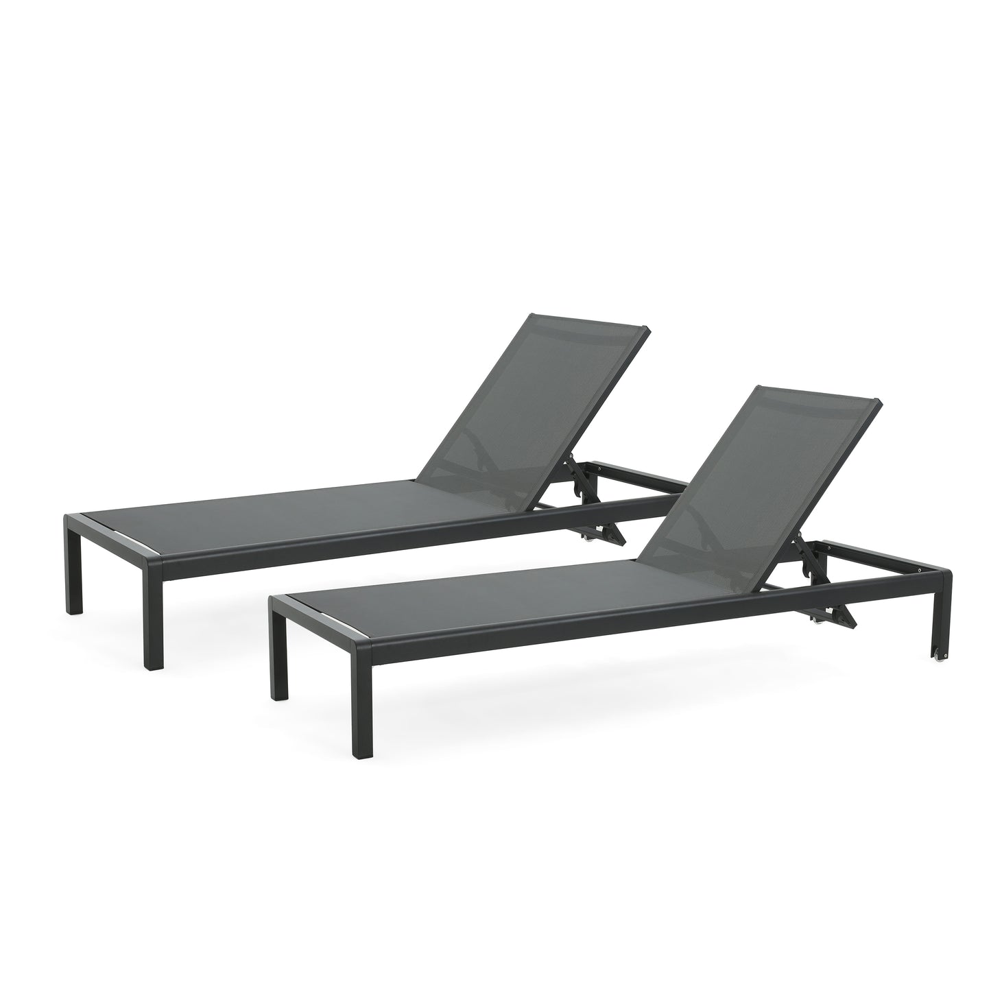Outdoor Chaise Lounge Chair Set Of 2 With Aluminum Frame, Adjustable Recline, UV Resistant, 400 Lb Capacity Black