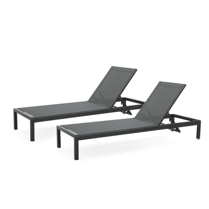 Outdoor Chaise Lounge Chair Set Of 2 With Aluminum Frame, Adjustable Recline, UV Resistant, 400 Lb Capacity Black