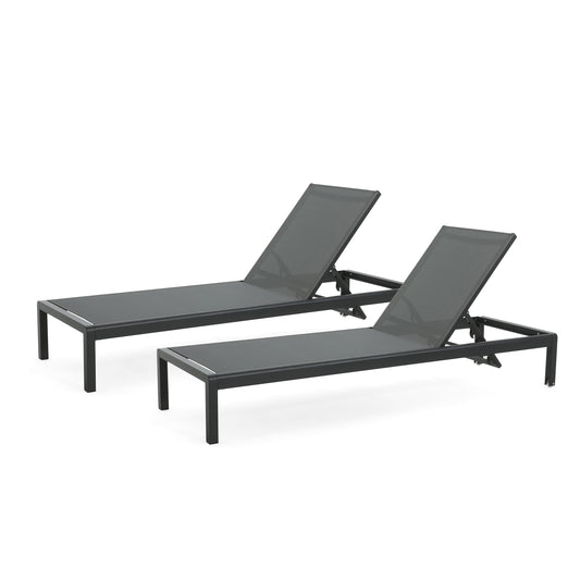 Outdoor Chaise Lounge Chair Set Of 2 With Aluminum Frame, Adjustable Recline, UV Resistant, 400 Lb Capacity Black
