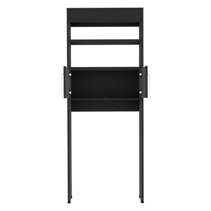 Modern Black Over-The-Toilet Storage Cabinet with Double Doors and Two Shelves, 63" Height