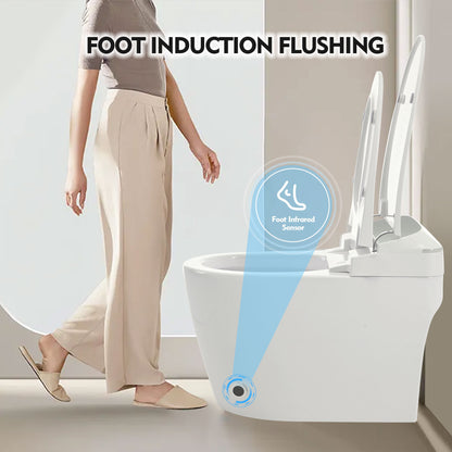 Smart Heated Comfort Toilet with Foot Sensor Flush, Night Light, and Power Outage Support - White Ceramic One-Piece Design