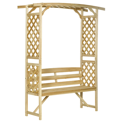 Patio Garden Arbor Bench With Pergola And Trellises For Grapevines Three Seat Wooden Outdoor Bench Backyard Decor Natural