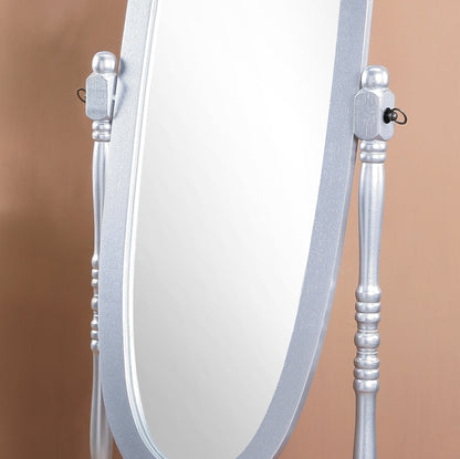 Antique-Style Silver Wood Cheval Mirror with Tilt Function