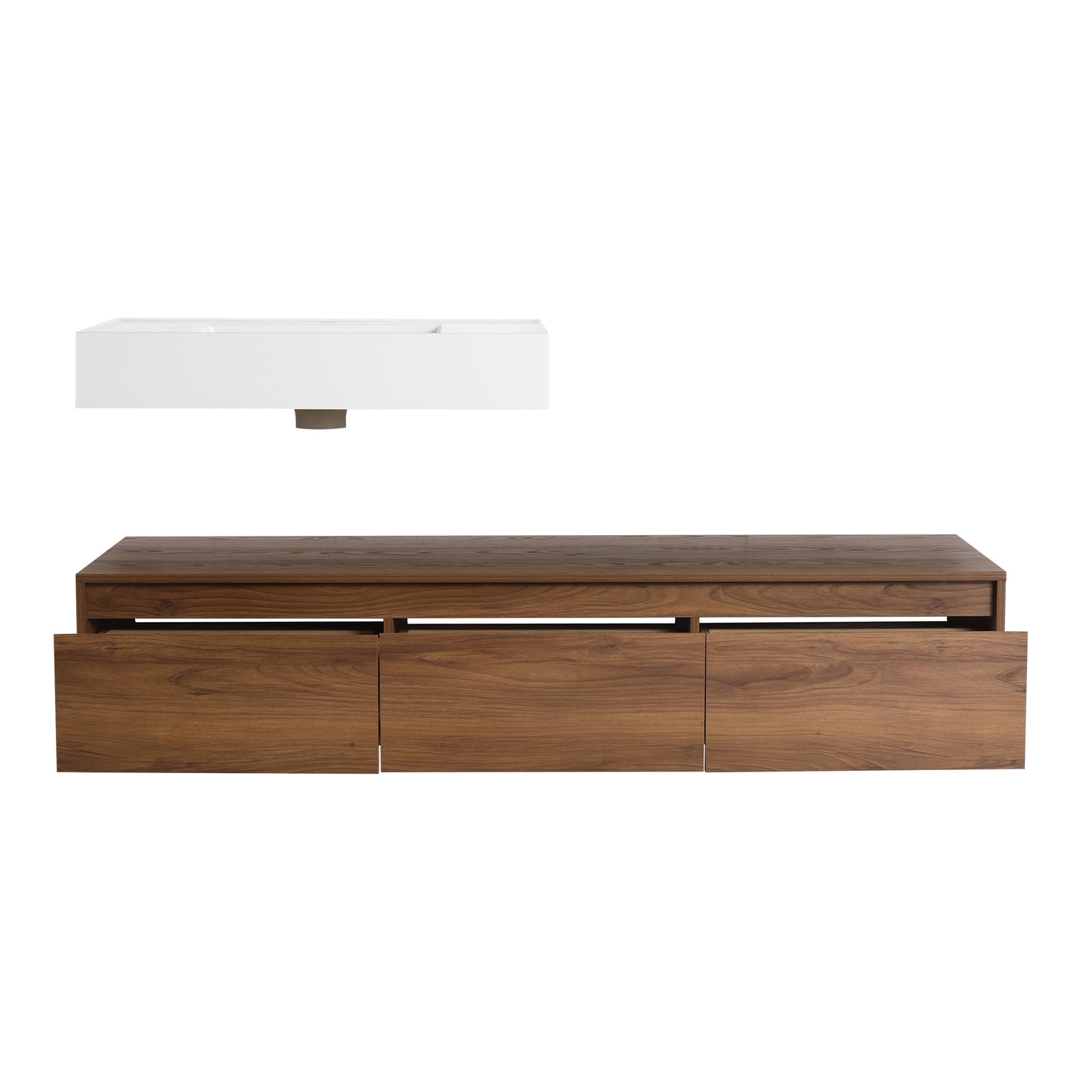 Contemporary 60-Inch Wall-Mounted Bathroom Vanity with Resin Sink and Soft-Close Drawers