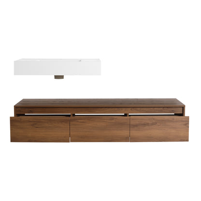 Contemporary 60-Inch Wall-Mounted Bathroom Vanity with Resin Sink and Soft-Close Drawers