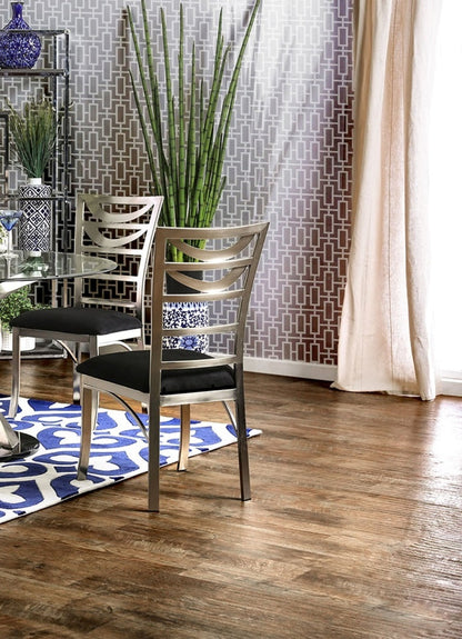 2-Piece Contemporary Metal Dining Chairs with Padded Microfiber Seats, Ladder-Back, Powder-Coated Black