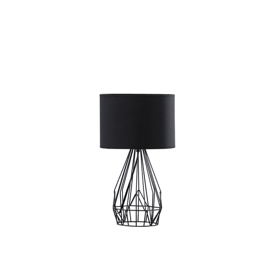Industrial Metal Cage Table Lamp, 17.5-Inch Drum Shade, E26 Bulb, 60W Max, Switch, Cord, Matte Black