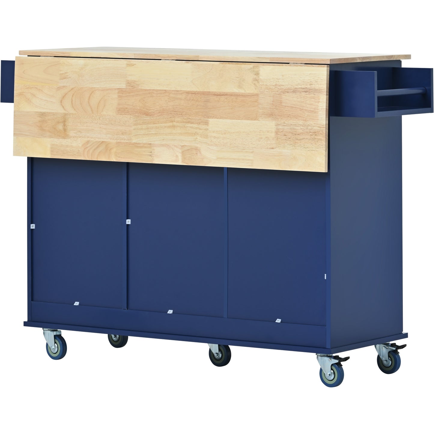 Versatile Rolling Kitchen Cart with Drop Leaf - Sturdy Solid Wood Top, Locking Wheels & Ample Storage (Dark Blue)